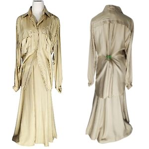 VTG Kazu Japanese Designer Luxurious Skirt Set Tunic Safari Top M Full Skirt L